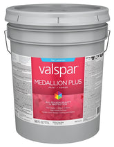Valspar Medallion Plus 2500 028.0025004.008 Latex Paint, Acrylic Base, Flat Sheen, Clear Base, 5 gal, Plastic Pail